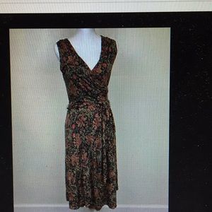 Faux wrap dress floral w/black background